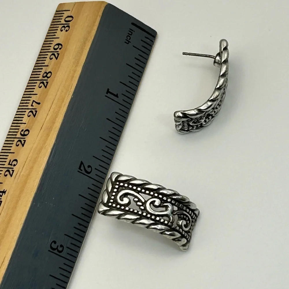 Brighton Jewelry Vintage Post Earrings Curved Studs Silver Plated No Backs - Picture 8 of 9
